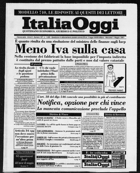 Italia oggi : quotidiano di economia finanza e politica